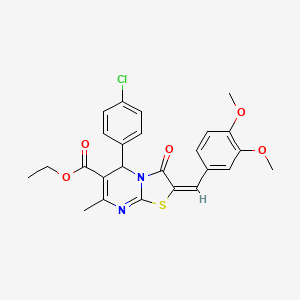 molecular formula C25H23ClN2O5S B11701744 Ethyl 5-(4-chlorophenyl)-2-(3,4-dimethoxybenzylidene)-7-methyl-3-oxo-3,5-dihydro-2H-thiazolo[3,2-a]pyrimidine-6-carboxylate CAS No. 300377-46-2