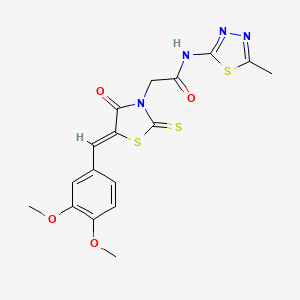 2-[(5Z)-5-[(3,4-dimethoxyphenyl)methylidene]-4-oxo-2-sulfanylidene-1,3-thiazolidin-3-yl]-N-(5-methyl-1,3,4-thiadiazol-2-yl)acetamide