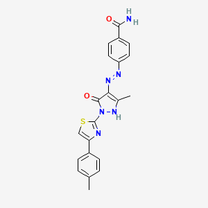 4-[(2E)-2-{3-methyl-1-[4-(4-methylphenyl)-1,3-thiazol-2-yl]-5-oxo-1,5-dihydro-4H-pyrazol-4-ylidene}hydrazinyl]benzamide