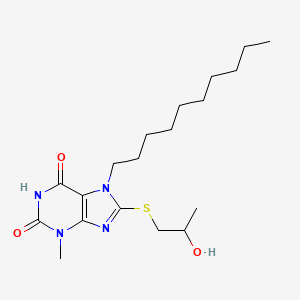 molecular formula C19H32N4O3S B11701822 7-decyl-8-[(2-hydroxypropyl)sulfanyl]-3-methyl-3,7-dihydro-1H-purine-2,6-dione 