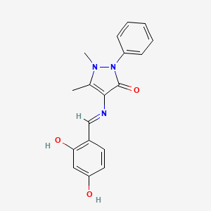 molecular formula C18H17N3O3 B11701855 4-{[(E)-(2,4-dihydroxyphenyl)methylidene]amino}-1,5-dimethyl-2-phenyl-1,2-dihydro-3H-pyrazol-3-one 