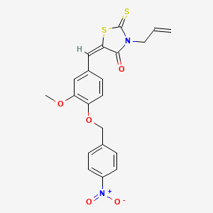 molecular formula C21H18N2O5S2 B11701865 (5E)-5-{3-methoxy-4-[(4-nitrobenzyl)oxy]benzylidene}-3-(prop-2-en-1-yl)-2-thioxo-1,3-thiazolidin-4-one 