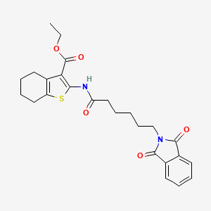 molecular formula C25H28N2O5S B11701908 ethyl 2-{[6-(1,3-dioxo-1,3-dihydro-2H-isoindol-2-yl)hexanoyl]amino}-4,5,6,7-tetrahydro-1-benzothiophene-3-carboxylate 