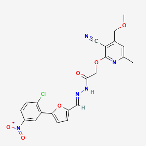 molecular formula C22H18ClN5O6 B11701916 N'-[(E)-[5-(2-Chloro-5-nitrophenyl)furan-2-YL]methylidene]-2-{[3-cyano-4-(methoxymethyl)-6-methylpyridin-2-YL]oxy}acetohydrazide 