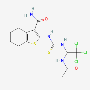 molecular formula C14H17Cl3N4O2S2 B11701931 2-[({[1-(Acetylamino)-2,2,2-trichloroethyl]amino}carbothioyl)amino]-4,5,6,7-tetrahydro-1-benzothiophene-3-carboxamide 