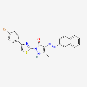 (4E)-2-[4-(4-bromophenyl)-1,3-thiazol-2-yl]-5-methyl-4-[2-(naphthalen-2-yl)hydrazinylidene]-2,4-dihydro-3H-pyrazol-3-one