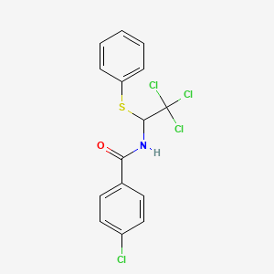 molecular formula C15H11Cl4NOS B11702078 4-chloro-N-[2,2,2-trichloro-1-(phenylsulfanyl)ethyl]benzamide 