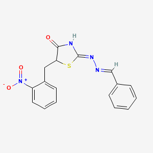 molecular formula C17H14N4O3S B11702109 (2Z)-2-[(2E)-benzylidenehydrazinylidene]-5-(2-nitrobenzyl)-1,3-thiazolidin-4-one 