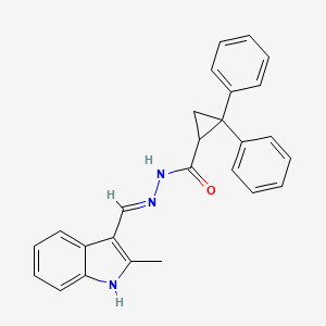 molecular formula C26H23N3O B11702178 N'-[(E)-(2-methyl-1H-indol-3-yl)methylidene]-2,2-diphenylcyclopropanecarbohydrazide 