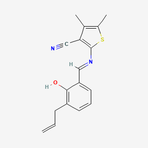 molecular formula C17H16N2OS B11702180 2-({(E)-[2-hydroxy-3-(prop-2-en-1-yl)phenyl]methylidene}amino)-4,5-dimethylthiophene-3-carbonitrile 