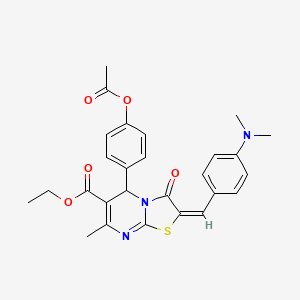 molecular formula C27H27N3O5S B11702191 ethyl (2E)-5-[4-(acetyloxy)phenyl]-2-[4-(dimethylamino)benzylidene]-7-methyl-3-oxo-2,3-dihydro-5H-[1,3]thiazolo[3,2-a]pyrimidine-6-carboxylate 