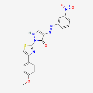 molecular formula C20H16N6O4S B11702229 (4E)-2-[4-(4-methoxyphenyl)-1,3-thiazol-2-yl]-5-methyl-4-[2-(3-nitrophenyl)hydrazinylidene]-2,4-dihydro-3H-pyrazol-3-one 