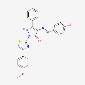 molecular formula C25H18IN5O2S B11702348 (4E)-4-[2-(4-iodophenyl)hydrazinylidene]-2-[4-(4-methoxyphenyl)-1,3-thiazol-2-yl]-5-phenyl-2,4-dihydro-3H-pyrazol-3-one 