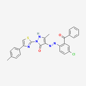 (4Z)-4-{2-[4-chloro-2-(phenylcarbonyl)phenyl]hydrazinylidene}-5-methyl-2-[4-(4-methylphenyl)-1,3-thiazol-2-yl]-2,4-dihydro-3H-pyrazol-3-one