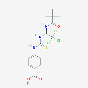 molecular formula C15H18Cl3N3O3S B11702402 4-{[({2,2,2-Trichloro-1-[(2,2-dimethylpropanoyl)amino]ethyl}amino)carbonothioyl]amino}benzoic acid 