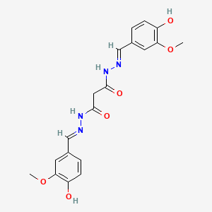 molecular formula C19H20N4O6 B11702412 N'~1~,N'~3~-bis[(E)-(4-hydroxy-3-methoxyphenyl)methylidene]propanedihydrazide 