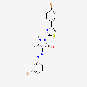 molecular formula C20H15Br2N5OS B11702416 (4Z)-4-[2-(3-bromo-4-methylphenyl)hydrazinylidene]-2-[4-(4-bromophenyl)-1,3-thiazol-2-yl]-5-methyl-2,4-dihydro-3H-pyrazol-3-one 