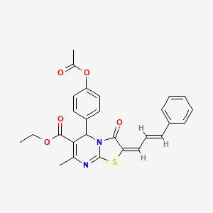 ethyl (2E)-5-[4-(acetyloxy)phenyl]-7-methyl-3-oxo-2-[(2E)-3-phenylprop-2-en-1-ylidene]-2,3-dihydro-5H-[1,3]thiazolo[3,2-a]pyrimidine-6-carboxylate