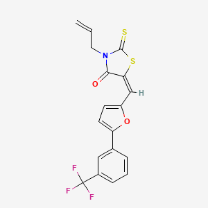 molecular formula C18H12F3NO2S2 B11702582 (5E)-3-(prop-2-en-1-yl)-2-thioxo-5-({5-[3-(trifluoromethyl)phenyl]furan-2-yl}methylidene)-1,3-thiazolidin-4-one 