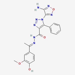 molecular formula C20H18N8O4 B11702651 1-(4-amino-1,2,5-oxadiazol-3-yl)-N'-[(1E)-1-(4-hydroxy-3-methoxyphenyl)ethylidene]-5-phenyl-1H-1,2,3-triazole-4-carbohydrazide 