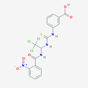 molecular formula C17H13Cl3N4O5S B11702685 3-{[({2,2,2-Trichloro-1-[(2-nitrobenzoyl)amino]ethyl}amino)carbonothioyl]amino}benzoic acid 