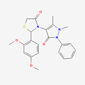 molecular formula C22H23N3O4S B11702732 2-(2,4-dimethoxyphenyl)-3-(1,5-dimethyl-3-oxo-2-phenyl-2,3-dihydro-1H-pyrazol-4-yl)-1,3-thiazolidin-4-one 