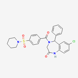 molecular formula C27H26ClN3O4S B11702765 7-chloro-5-phenyl-4-(4-(piperidin-1-ylsulfonyl)benzoyl)-4,5-dihydro-1H-benzo[e][1,4]diazepin-2(3H)-one 