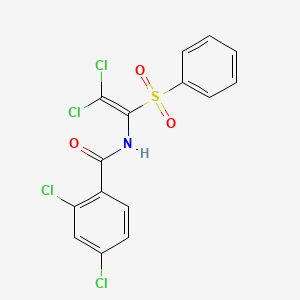 molecular formula C15H9Cl4NO3S B11702769 N-[1-(benzenesulfonyl)-2,2-dichloroethenyl]-2,4-dichlorobenzamide 