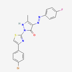 (4Z)-2-[4-(4-bromophenyl)-1,3-thiazol-2-yl]-4-[2-(4-fluorophenyl)hydrazinylidene]-5-methyl-2,4-dihydro-3H-pyrazol-3-one