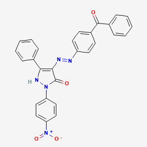 molecular formula C28H19N5O4 B11702799 (4E)-2-(4-nitrophenyl)-5-phenyl-4-{2-[4-(phenylcarbonyl)phenyl]hydrazinylidene}-2,4-dihydro-3H-pyrazol-3-one 