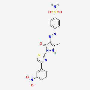 molecular formula C19H15N7O5S2 B11702816 4-[(2Z)-2-{3-methyl-1-[4-(3-nitrophenyl)-1,3-thiazol-2-yl]-5-oxo-1,5-dihydro-4H-pyrazol-4-ylidene}hydrazinyl]benzenesulfonamide 