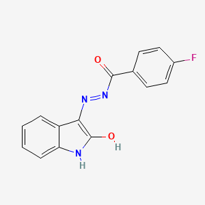 molecular formula C15H10FN3O2 B11702902 4-fluoro-N'-[(3Z)-2-oxo-1,2-dihydro-3H-indol-3-ylidene]benzohydrazide 