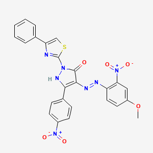 (4Z)-4-[2-(4-methoxy-2-nitrophenyl)hydrazinylidene]-5-(4-nitrophenyl)-2-(4-phenyl-1,3-thiazol-2-yl)-2,4-dihydro-3H-pyrazol-3-one