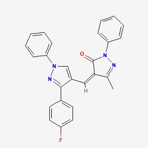 molecular formula C26H19FN4O B11702918 (4Z)-4-{[3-(4-fluorophenyl)-1-phenyl-1H-pyrazol-4-yl]methylidene}-3-methyl-1-phenyl-4,5-dihydro-1H-pyrazol-5-one 