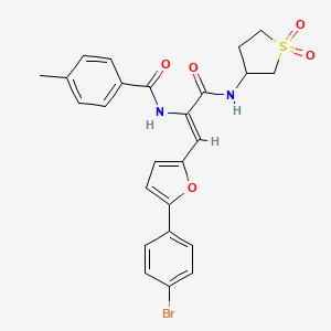 molecular formula C25H23BrN2O5S B11702945 N-{(1Z)-1-[5-(4-bromophenyl)furan-2-yl]-3-[(1,1-dioxidotetrahydrothiophen-3-yl)amino]-3-oxoprop-1-en-2-yl}-4-methylbenzamide 