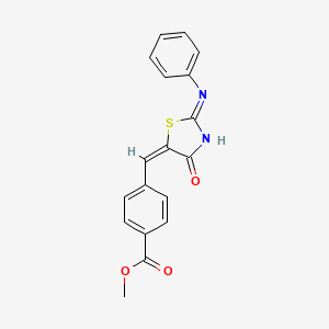 molecular formula C18H14N2O3S B11702970 methyl 4-{(E)-[4-oxo-2-(phenylamino)-1,3-thiazol-5(4H)-ylidene]methyl}benzoate 