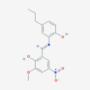 molecular formula C17H18N2O5 B11703002 2-{(E)-[(2-hydroxy-5-propylphenyl)imino]methyl}-6-methoxy-4-nitrophenol 