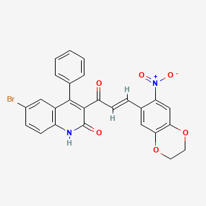 molecular formula C26H17BrN2O6 B11703003 6-bromo-3-[(2E)-3-(7-nitro-2,3-dihydro-1,4-benzodioxin-6-yl)prop-2-enoyl]-4-phenylquinolin-2(1H)-one 