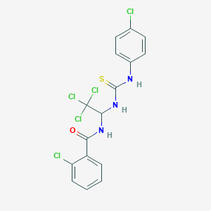 molecular formula C16H12Cl5N3OS B11703015 2-chloro-N-(2,2,2-trichloro-1-{[(4-chloroanilino)carbothioyl]amino}ethyl)benzamide 