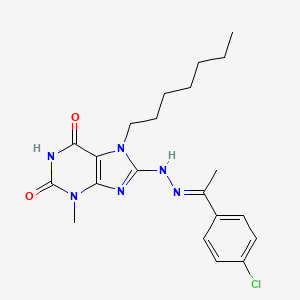 8-{(2E)-2-[1-(4-chlorophenyl)ethylidene]hydrazinyl}-7-heptyl-3-methyl-3,7-dihydro-1H-purine-2,6-dione