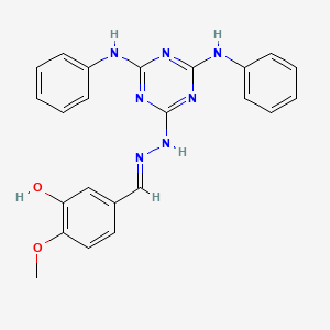 molecular formula C23H21N7O2 B11703071 5-[(E)-{2-[4,6-bis(phenylamino)-1,3,5-triazin-2-yl]hydrazinylidene}methyl]-2-methoxyphenol 