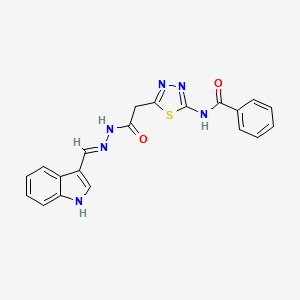 molecular formula C20H16N6O2S B11703109 N-(5-{2-[(2E)-2-(1H-indol-3-ylmethylidene)hydrazinyl]-2-oxoethyl}-1,3,4-thiadiazol-2-yl)benzamide 