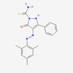 molecular formula C19H19N5OS B11703158 (4Z)-5-oxo-3-phenyl-4-[2-(2,4,6-trimethylphenyl)hydrazinylidene]-4,5-dihydro-1H-pyrazole-1-carbothioamide 