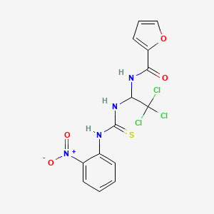 molecular formula C14H11Cl3N4O4S B11703170 N-(2,2,2-trichloro-1-{[(2-nitrophenyl)carbamothioyl]amino}ethyl)furan-2-carboxamide 