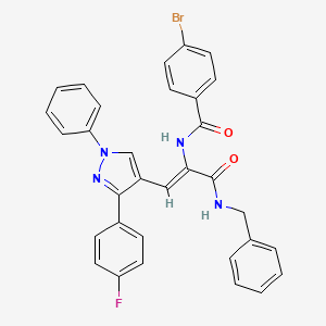 molecular formula C32H24BrFN4O2 B11703174 (2Z)-N-Benzyl-2-[(4-bromophenyl)formamido]-3-[3-(4-fluorophenyl)-1-phenyl-1H-pyrazol-4-YL]prop-2-enamide 