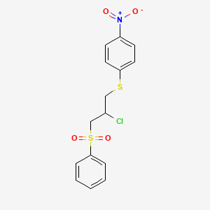 molecular formula C15H14ClNO4S2 B11703267 1-{[2-Chloro-3-(phenylsulfonyl)propyl]sulfanyl}-4-nitrobenzene 