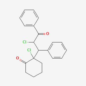 molecular formula C21H20Cl2O2 B11703342 2-Chloro-2-(2-chloro-3-oxo-1,3-diphenylpropyl)cyclohexanone 