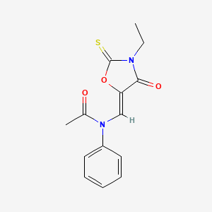 molecular formula C14H14N2O3S B11703371 N-{[(5Z)-3-Ethyl-4-oxo-2-sulfanylidene-1,3-oxazolidin-5-ylidene]methyl}-N-phenylacetamide 