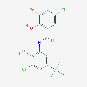 molecular formula C17H16BrCl2NO2 B11703389 2-bromo-6-{(E)-[(5-tert-butyl-3-chloro-2-hydroxyphenyl)imino]methyl}-4-chlorophenol 