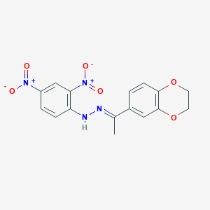 molecular formula C16H14N4O6 B11703495 (Z)-1-[1-(2,3-Dihydro-1,4-benzodioxin-6-YL)ethylidene]-2-(2,4-dinitrophenyl)hydrazine 